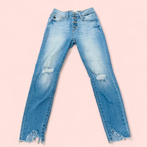 KanCan Light Blue Wash Button Fly Distressed Raw Hem Jeans 7/27
